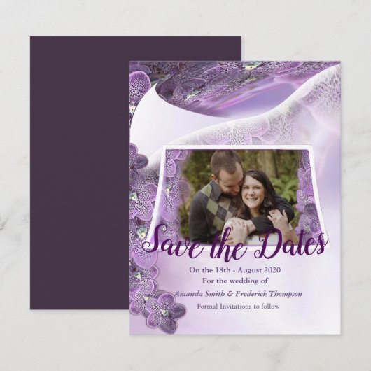 Tinten van Paarse Paarse Orchideeën Save The Date (Voorkant / Achterkant)