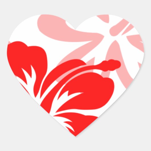 Tinten van Rode Hibiscus Hart Sticker (Voorkant)