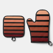 tinten van rode strepen op zwart ovenwant & pannenlap set (Voorkant)