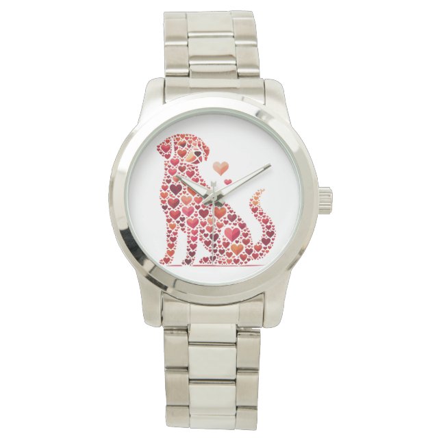TINTEN VAN RODE VALENTIJN HART LABRADOR HOND HORLOGE (Voorkant)