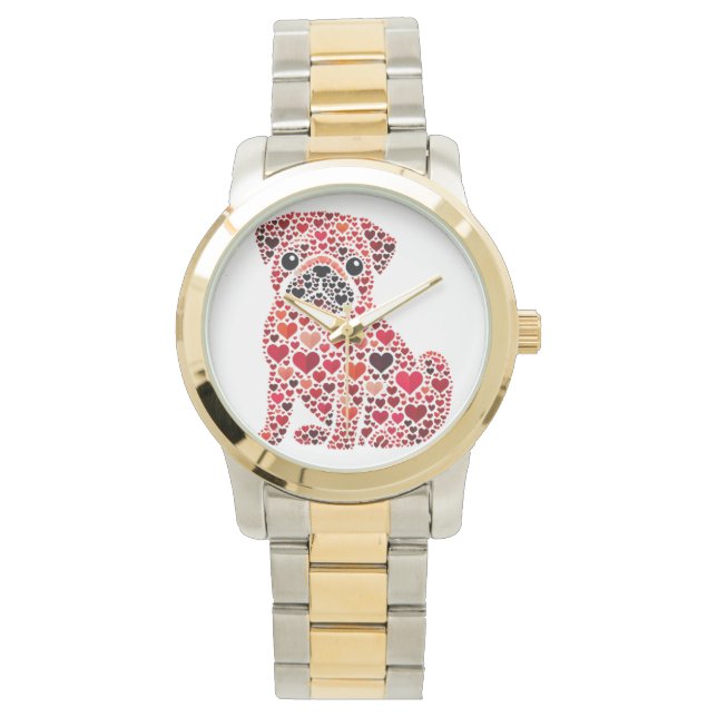 TINTEN VAN RODE VALENTIJN HART MOPSHOND HORLOGE (Voorkant)