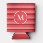 Tinten van rood en wit gestreepte monogrammen blikjeskoeler (Voorkant)