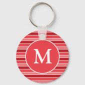 Tinten van rood en wit gestreepte monogrammen sleutelhanger (Voorkant)