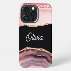 Tinten van roze agaat & gouden glitters - Monogram iPhone 13 Pro Hoesje