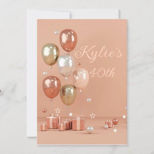 Tinten van Roze Ballonnen 40e Kaart (Voorkant)