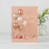 Tinten van Roze Ballonnen 40e Kaart (Staand voorkant)