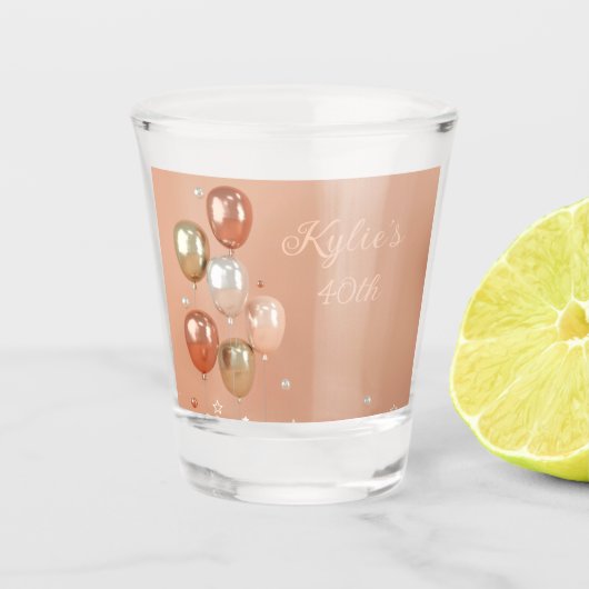Tinten van roze ballonnen 40e verjaardag shot glas (Voorkant)