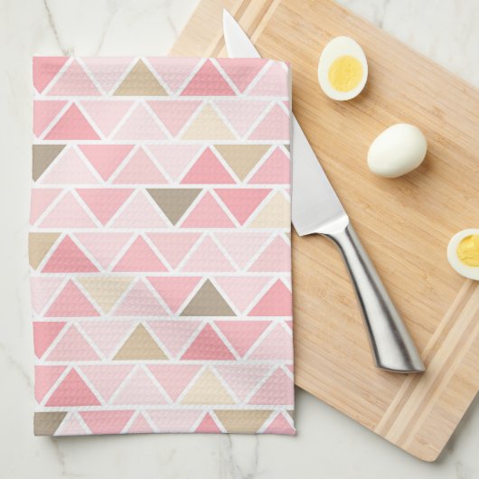 TINTEN VAN ROZE BRUIN WIT DRIEHOEKSPATRONEN THEEDOEK (Quarter Fold)