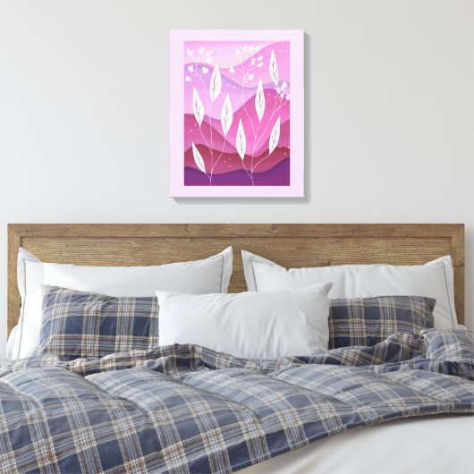 Tinten van Roze Wit Leaf Stretched Canvas Print (Insitu (Slaapkamer))