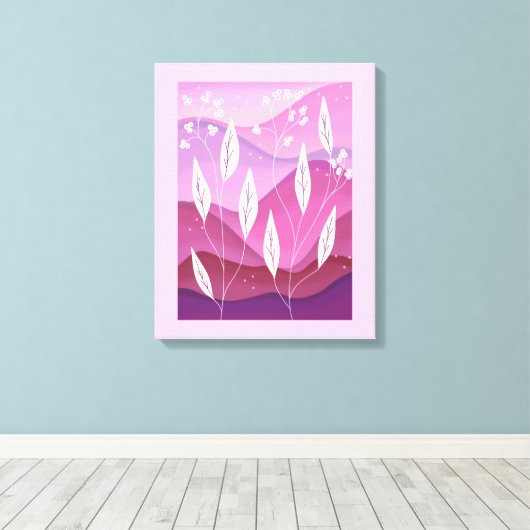 Tinten van Roze Wit Leaf Stretched Canvas Print (Insitu (Houten vloer))