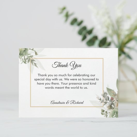 Tinten van Sage Bruiloft Bedankkaart (Staand voorkant)