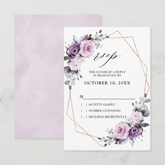 Tinten van Stofachtig Paarse Bloesems Geometrische RSVP Kaartje (Voorkant / Achterkant)
