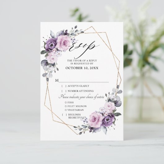 Tinten van Stofachtig Paarse Bloesems Geometrische RSVP Kaartje (Staand voorkant)