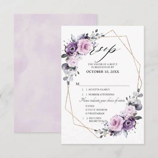 Tinten van Stofachtig Paarse Bloesems Geometrische RSVP Kaartje (Voorkant / Achterkant)