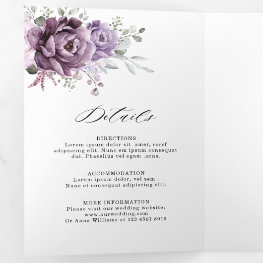 Tinten van Stofachtig Paarse Bloesems Sfeervolle B Drieluik Aankondiging (Binnenzijde eerst)