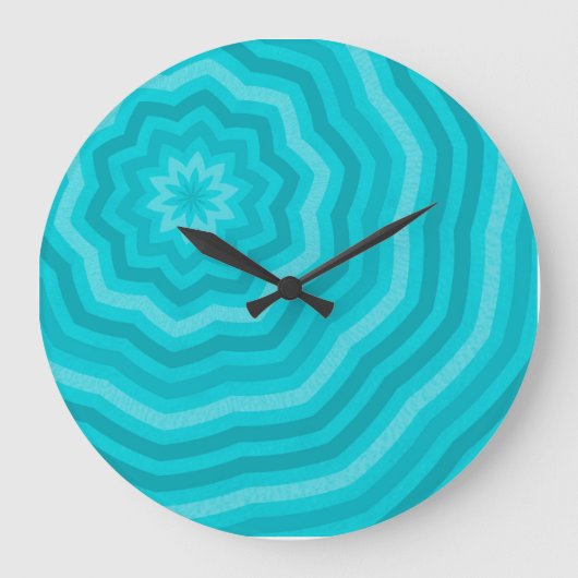 Tinten van turquoise abstracte bloemontwerp grote klok (Voorkant)