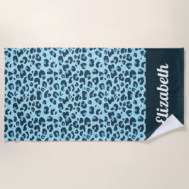 Tintenblauwe trendy luipaardprint met naam strandlaken