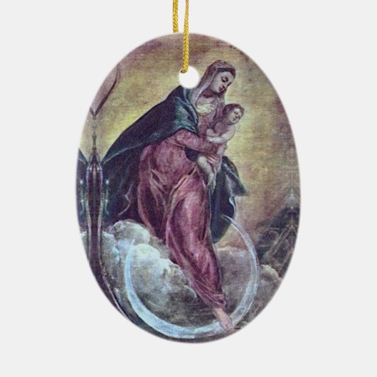 Tintoretto Crescent Moon Madonna Maria Apocalypse Keramisch Ornament (Achterkant)