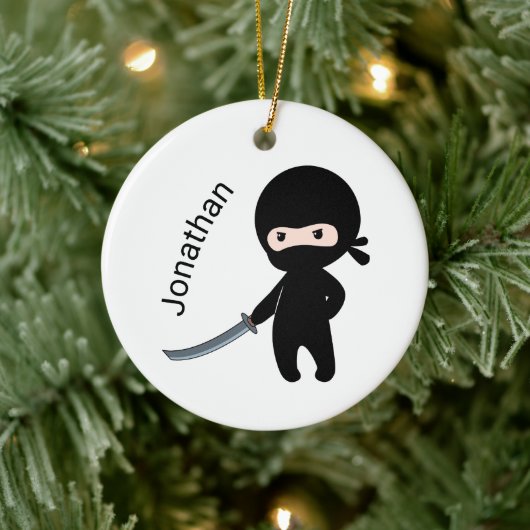 Tiny Angry Ninja, aangepaste naam Keramisch Ornament (Boom)