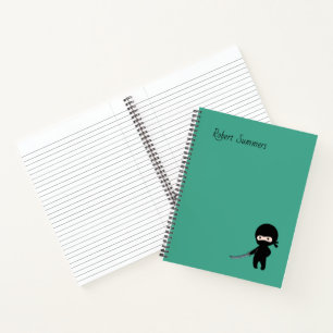 Tiny Angry Ninja Aangepaste naam op donkergroen Notitieboek