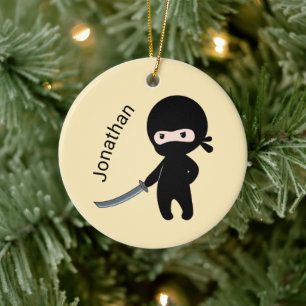 Tiny Angry Ninja, aangepaste naam op geel Keramisch Ornament