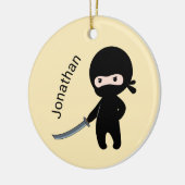 Tiny Angry Ninja, aangepaste naam op geel Keramisch Ornament (Links)