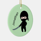 Tiny Angry Ninja, aangepaste naam op groen Keramisch Ornament (Rechts)