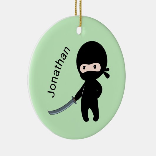 Tiny Angry Ninja, aangepaste naam op groen Keramisch Ornament (Rechts)