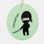 Tiny Angry Ninja, aangepaste naam op groen Keramisch Ornament (Links)