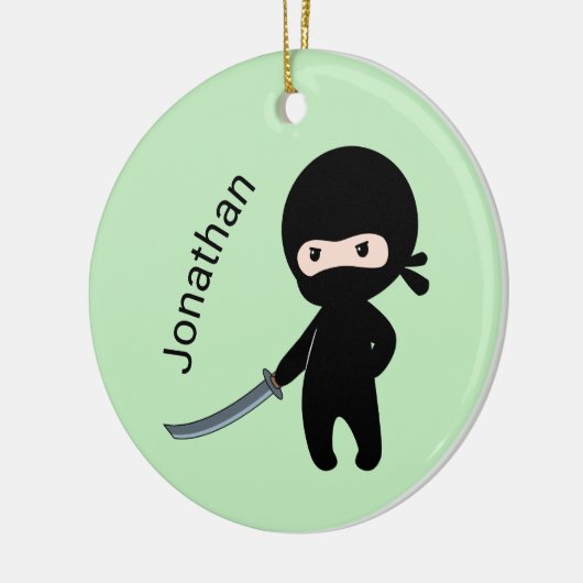 Tiny Angry Ninja, aangepaste naam op groen Keramisch Ornament (Links)