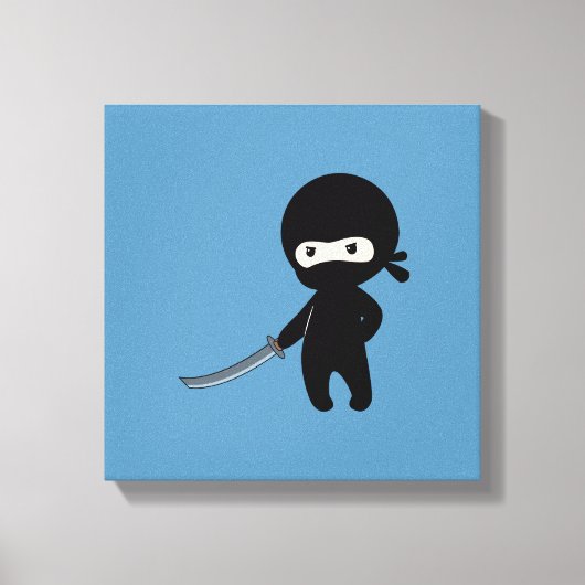 Tiny Angry Ninja op blauw Canvas Afdruk (Voorkant)