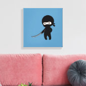 Tiny Angry Ninja op blauw Canvas Afdruk (Insitu (Woonkamer))