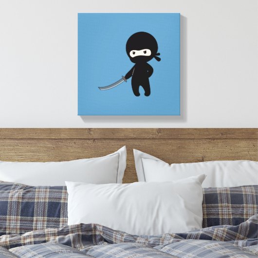 Tiny Angry Ninja op blauw Canvas Afdruk (Insitu (Slaapkamer))