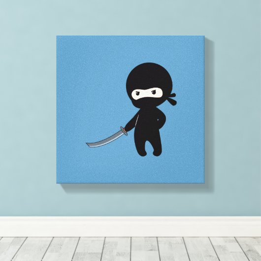 Tiny Angry Ninja op blauw Canvas Afdruk (Insitu (Houten vloer))