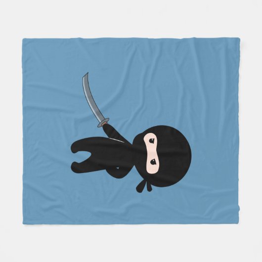 Tiny Angry Ninja op blauw Fleece Deken (Voorkant (Horizontaal))