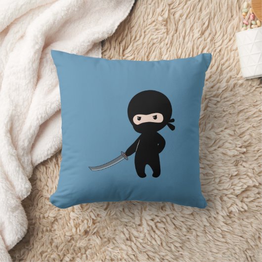 Tiny Angry Ninja op blauw Kussen (Deken)