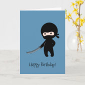 Tiny Angry Ninja op blauwe verjaardag Kaart (Gele Bloem)