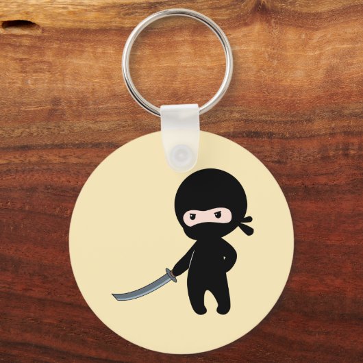 Tiny Angry Ninja op Geel Sleutelhanger (Voorkant)