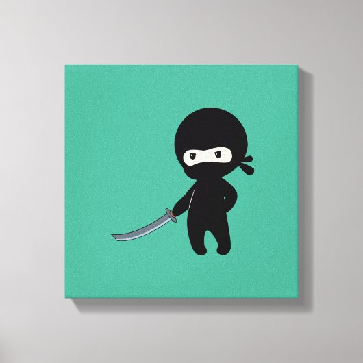 Tiny Angry Ninja over Green Canvas Afdruk (Voorkant)