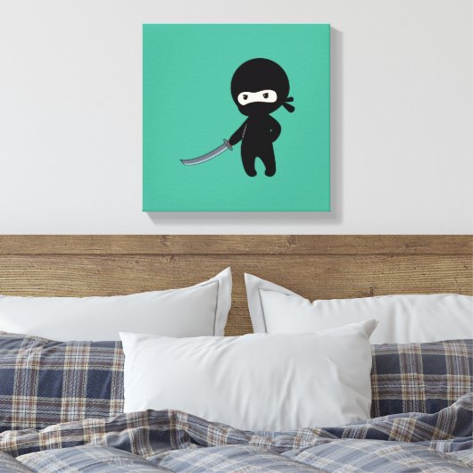 Tiny Angry Ninja over Green Canvas Afdruk (Insitu (Slaapkamer))