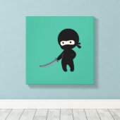 Tiny Angry Ninja over Green Canvas Afdruk (Insitu (Houten vloer))