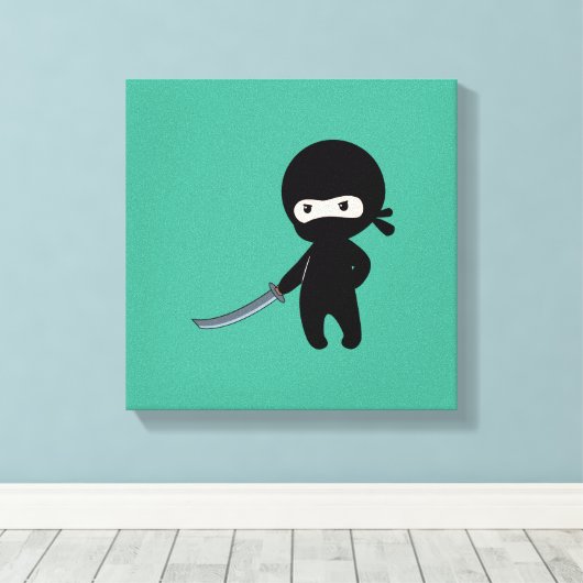 Tiny Angry Ninja over Green Canvas Afdruk (Insitu (Houten vloer))