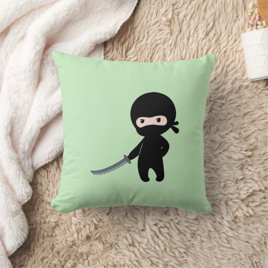 Tiny Angry Ninja over Green Kussen (Deken)