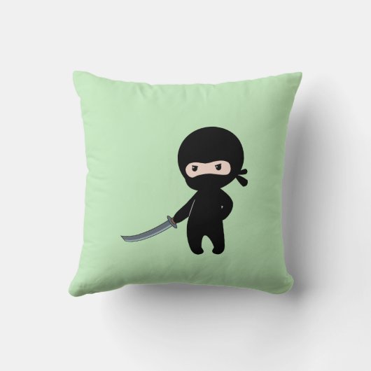 Tiny Angry Ninja over Green Kussen (Achterkant)