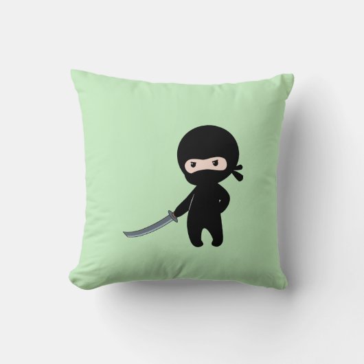 Tiny Angry Ninja over Green Kussen (Voorkant)