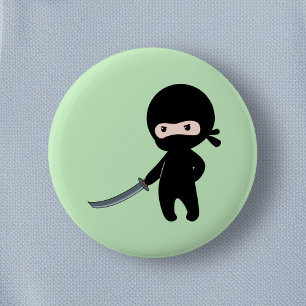 Tiny Angry Ninja over Green Ronde Button 5,7 Cm