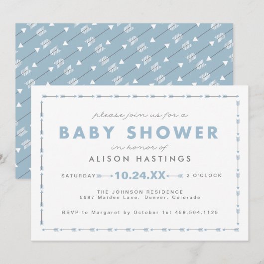 Tiny Archer Arrow Modern Boy Baby shower Uitnodige Kaart (Voorkant / Achterkant)