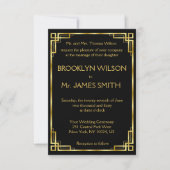 Tiny Art Deco Black en Gold Wedding Invitations Kaart (Voorkant)