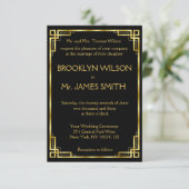Tiny Art Deco Black en Gold Wedding Invitations Kaart (Staand voorkant)