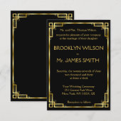 Tiny Art Deco Black en Gold Wedding Invitations Kaart (Voorkant / Achterkant)
